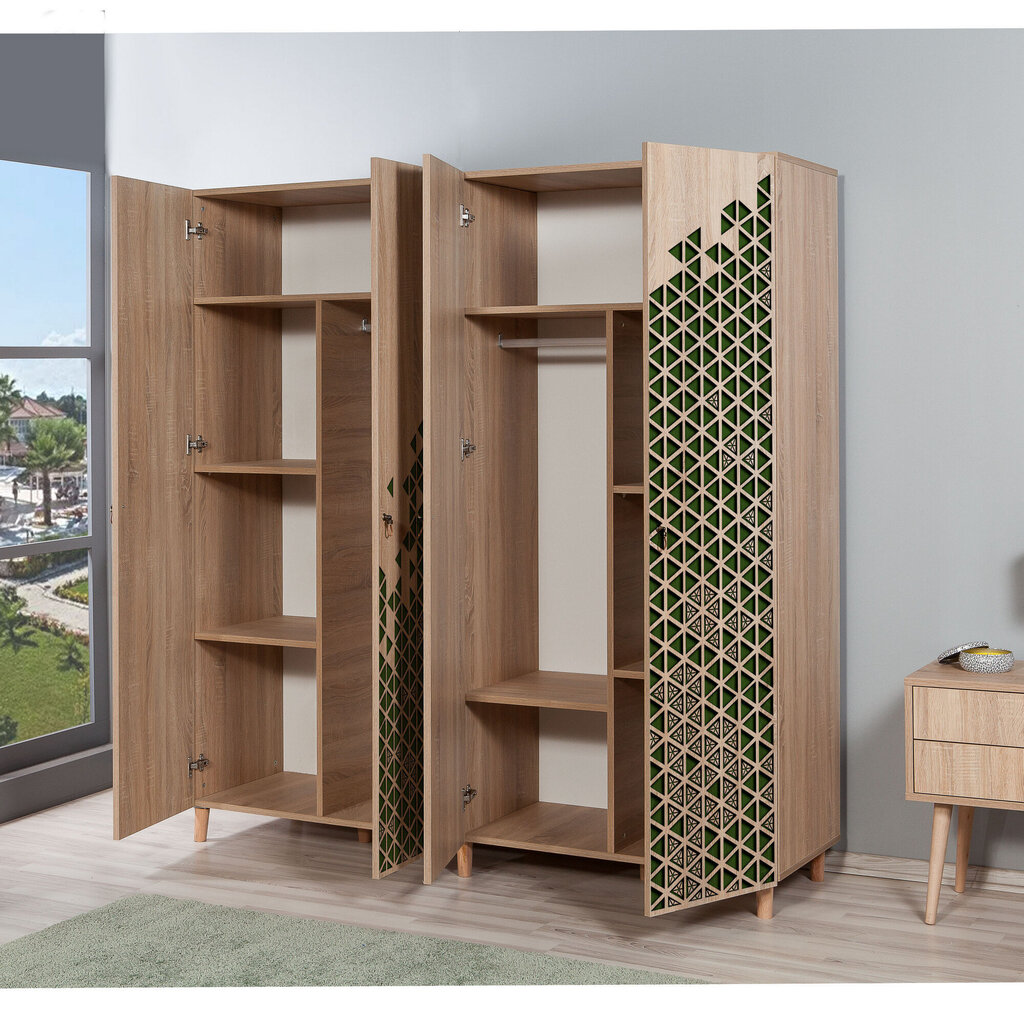 Spinta Kalune Design Wardrobe 863 (II), 180 cm, ąžuolo spalvos/žalia kaina ir informacija | Spintos | pigu.lt