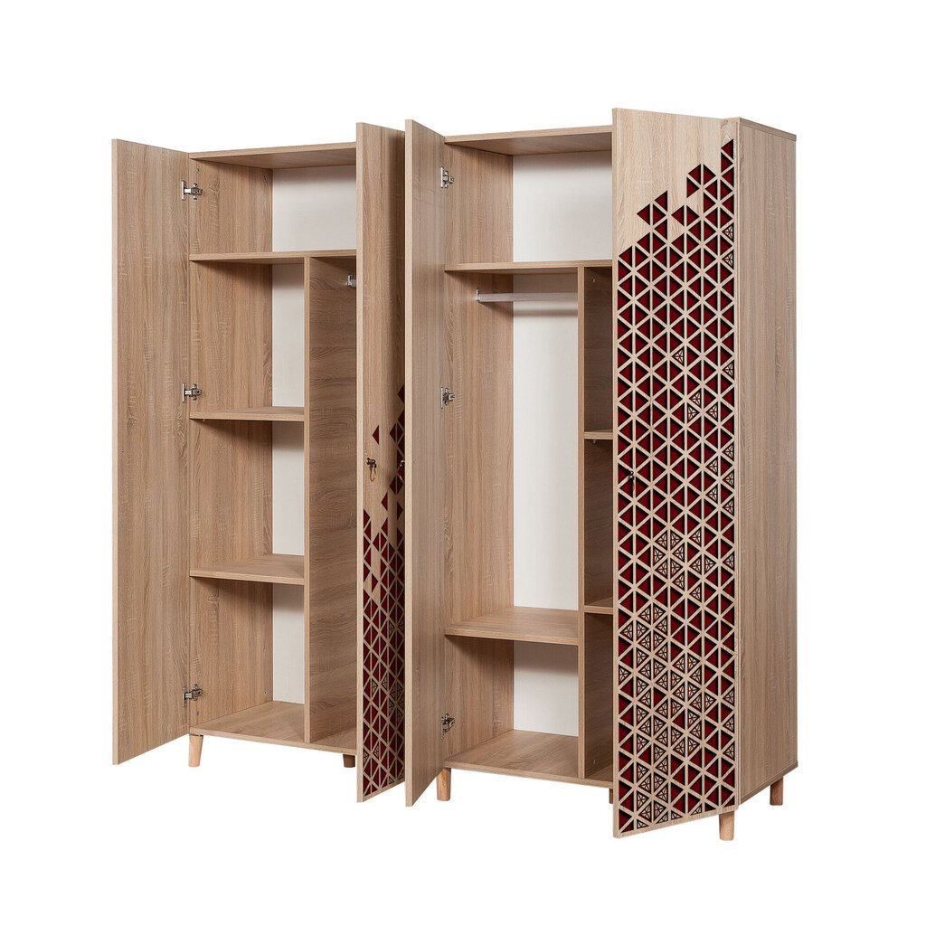 Spinta Kalune Design Wardrobe 863 (II), 180 cm, ąžuolo spalvos/raudonos spalvos kaina ir informacija | Spintos | pigu.lt