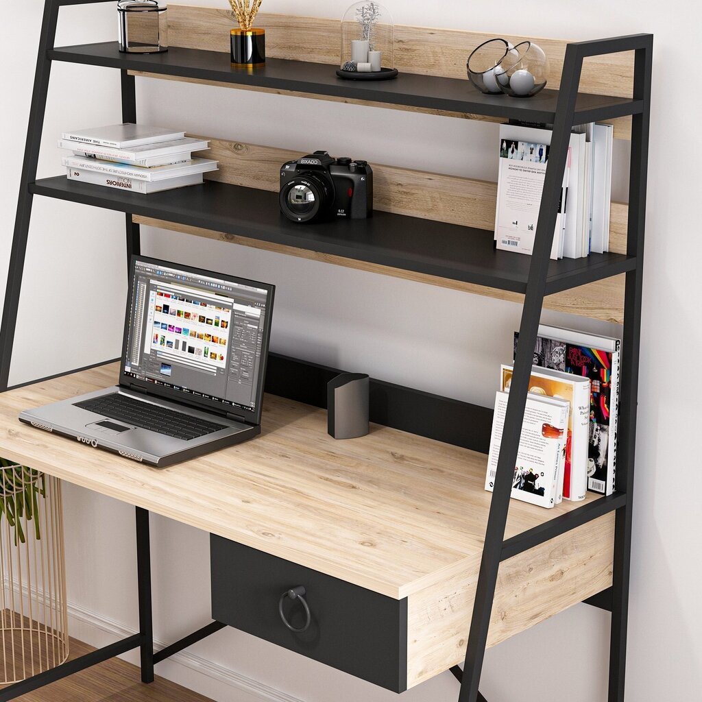 Rašomasis stalas Kalune Design 570 (I), juodas/šviesiai rudas цена и информация | Kompiuteriniai, rašomieji stalai | pigu.lt