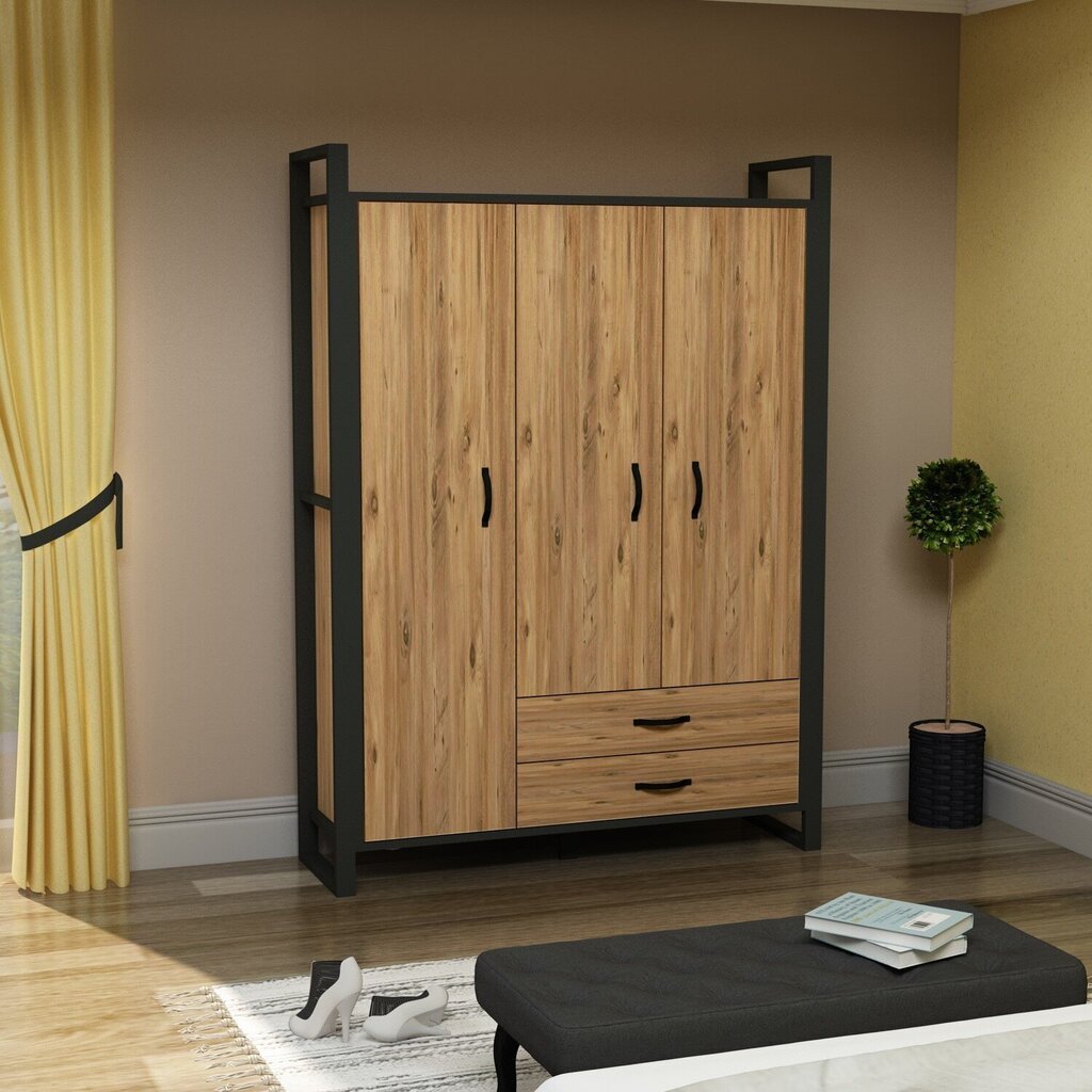 Spinta Kalune Design Wardrobe 570, 135 cm, šviesiai ruda/juoda kaina ir informacija | Spintos | pigu.lt