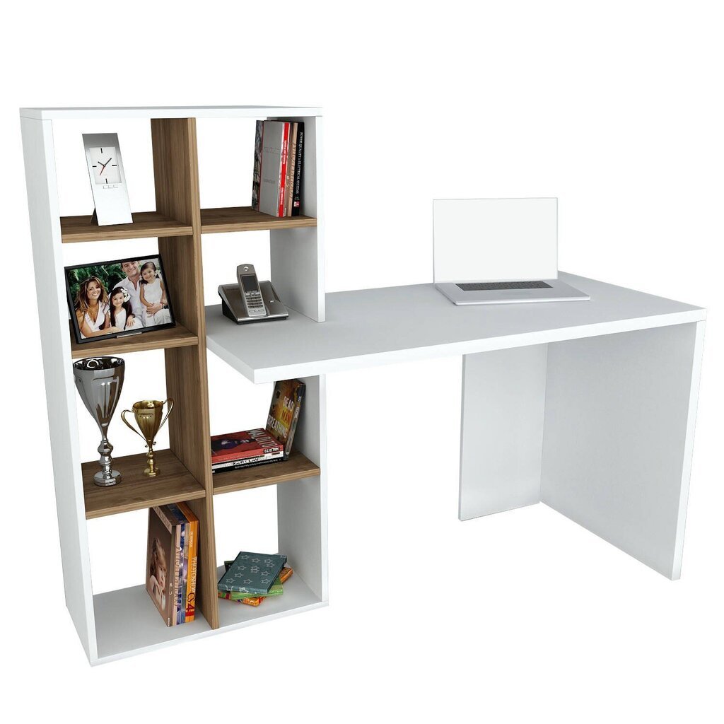 Rašomasis stalas Kalune Design 731, 123,6 cm, baltas/rudas kaina ir informacija | Kompiuteriniai, rašomieji stalai | pigu.lt