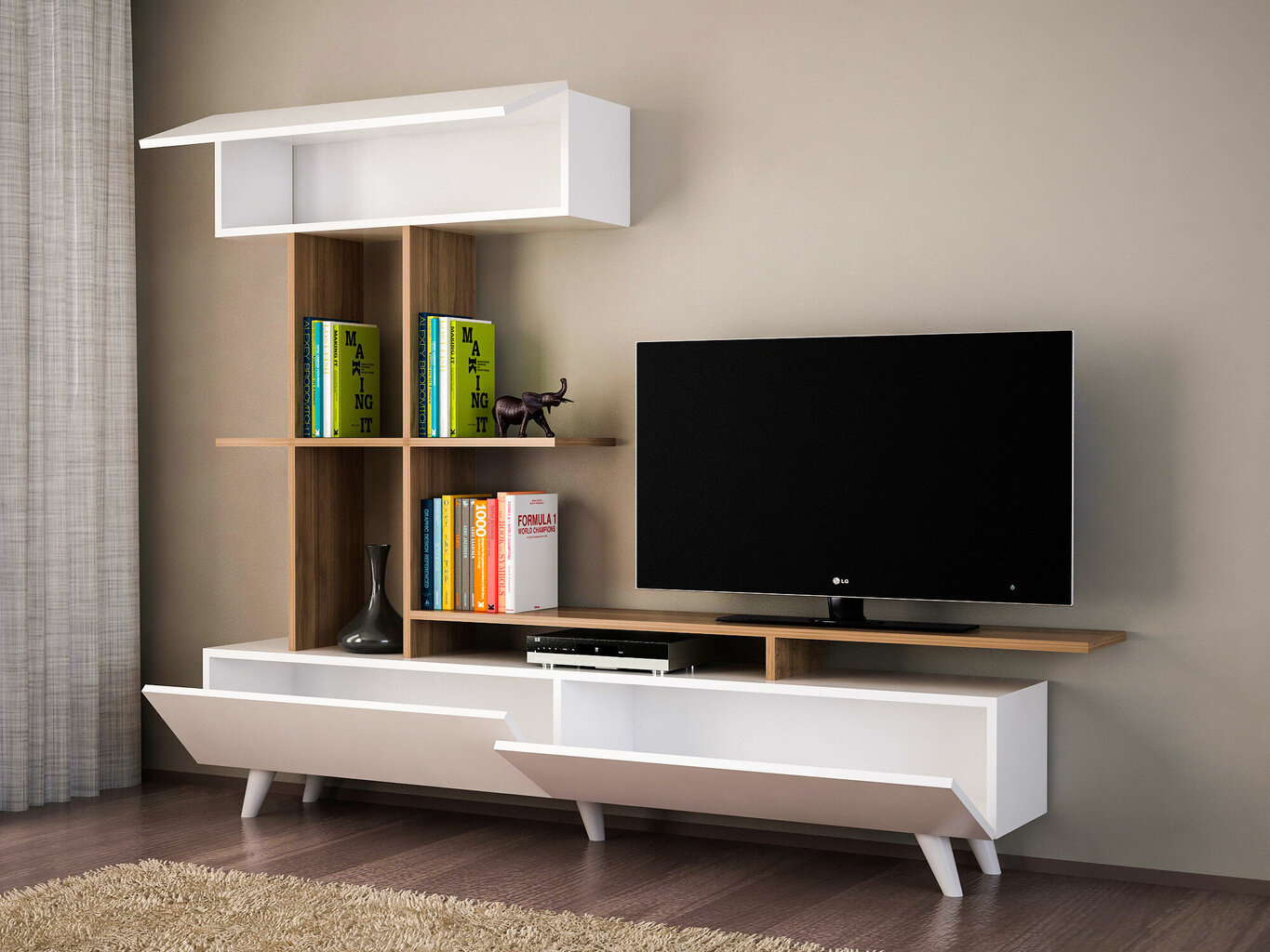 Svetainės baldų komplektas Kalune Design 745(VI), baltas/rudas цена и информация | Sekcijos | pigu.lt