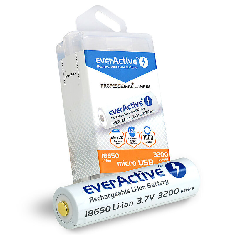 everActive USB įkraunamas akumuliatorius su PCM 18650 3200mAh цена и информация | Elementai | pigu.lt