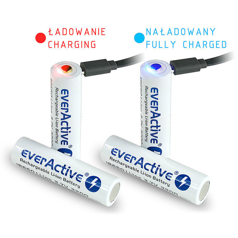 Аккумулятор 18650 с зарядкой от USB Everactive 3200mah  Купить аккумулятор  18650 с USB зарядкой Everactive 3200mah