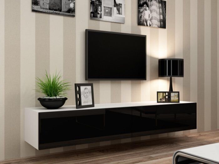TV spintelė Cama Meble Vigo 180, balta/juoda kaina ir informacija | TV staliukai | pigu.lt