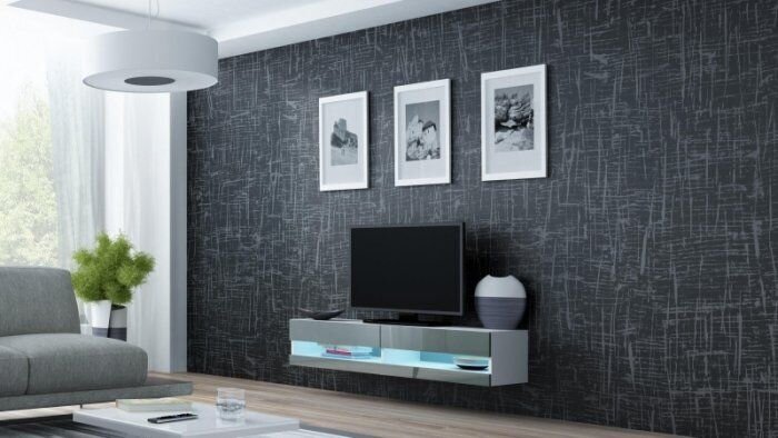 TV spintelė Cama Meble Vigo New 140N, balta/pilka цена и информация | TV staliukai | pigu.lt