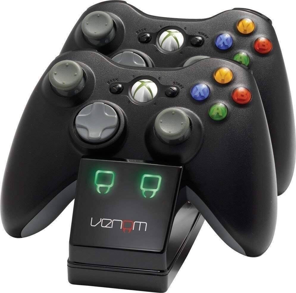 Dvigubas įkroviklis Xbox 360 valdikliui su baterijomis juodos kaina ir informacija | Žaidimų pultai  | pigu.lt