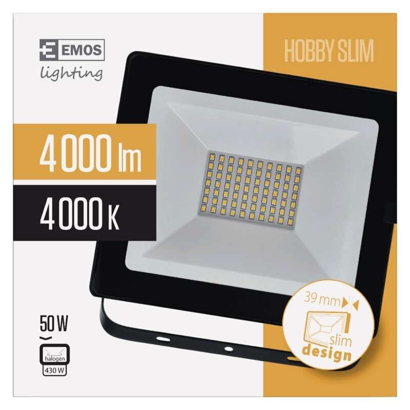 LED prožektorius EMOS HOBBY SLIM 50W цена и информация | Žibintuvėliai, prožektoriai | pigu.lt