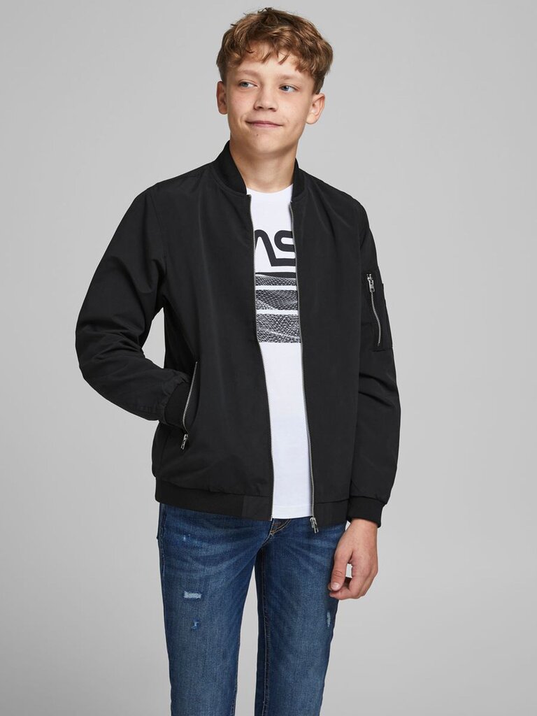 Jack&Jones Junior Bomber stiliaus striukė berniukams 12182385*01, juoda kaina ir informacija | Striukės berniukams | pigu.lt