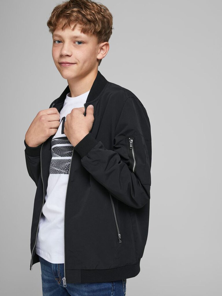 Jack&Jones Junior Bomber stiliaus striukė berniukams 12182385*01, juoda kaina ir informacija | Striukės berniukams | pigu.lt