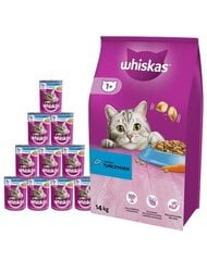 Whiskas Adult sausas maistas su tunų ir daržovėmis + konservuoto maisto rinkinys su tunu, 14kg/24x400 g kaina ir informacija | Sausas maistas katėms | pigu.lt