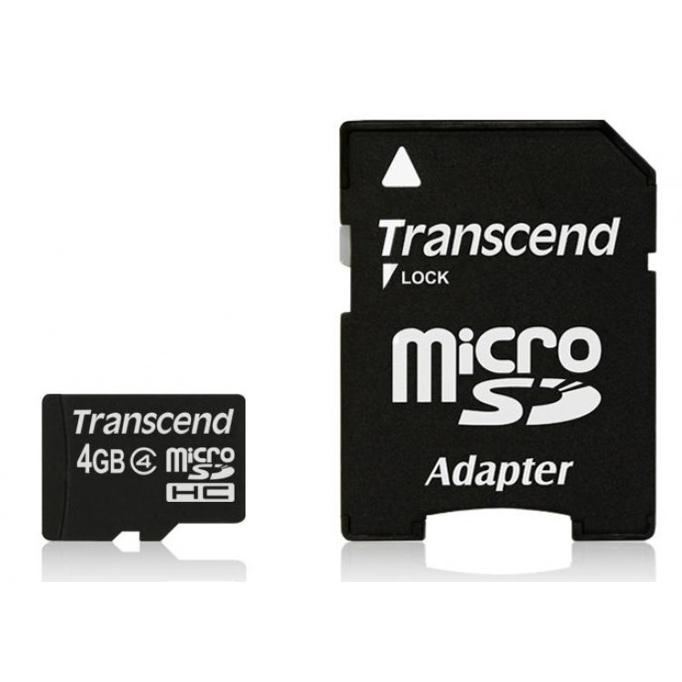 Transcend 4GB microSDHC, 4 klasės ir SD adapteris цена и информация | Atminties kortelės telefonams | pigu.lt