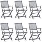 Sulankstomos lauko kėdės su pagalvėmis, 6 vnt, pilkos kaina ir informacija | Lauko kėdės, foteliai, pufai | pigu.lt