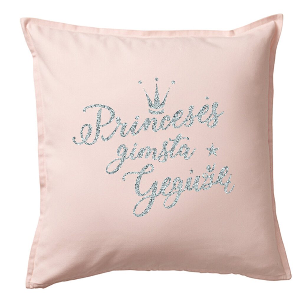 Vaikiška pagalvėlė su blizgiu užrašu Princesės gimsta gegužę“, rožinė kaina ir informacija | Originalios pagalvės, užvalkalai | pigu.lt