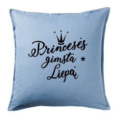 Dekoratyvinė pagalvėlė su užrašu Princesės gimsta liepą“, žydra kaina ir informacija | Originalios pagalvės, užvalkalai | pigu.lt