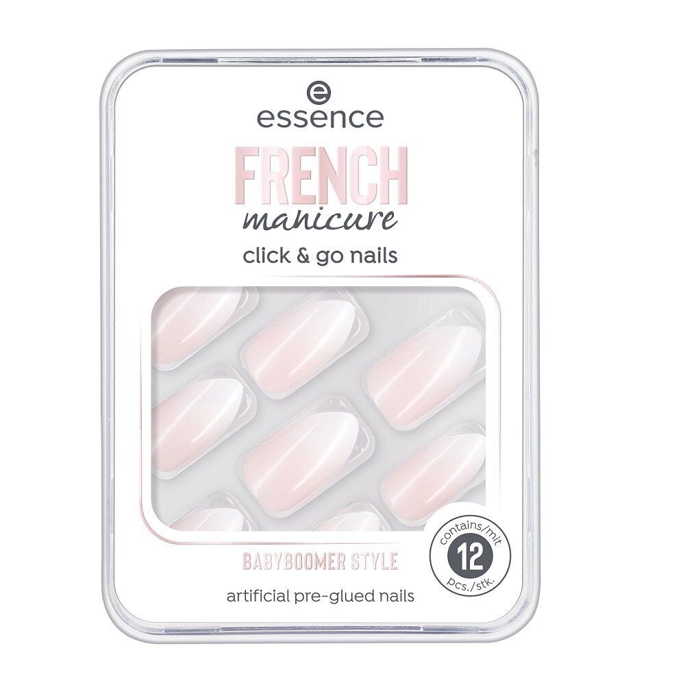 Priklijuojami nagai Essence French Manicure Click & Go, 12 vnt., 02 Babyboomer Style kaina ir informacija | Manikiūro, pedikiūro priemonės | pigu.lt