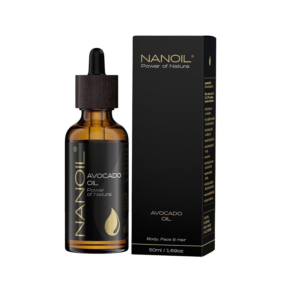 Kūno ir plaukų avokado aliejus Nanoil, 50 ml kaina ir informacija | Veido aliejai, serumai | pigu.lt