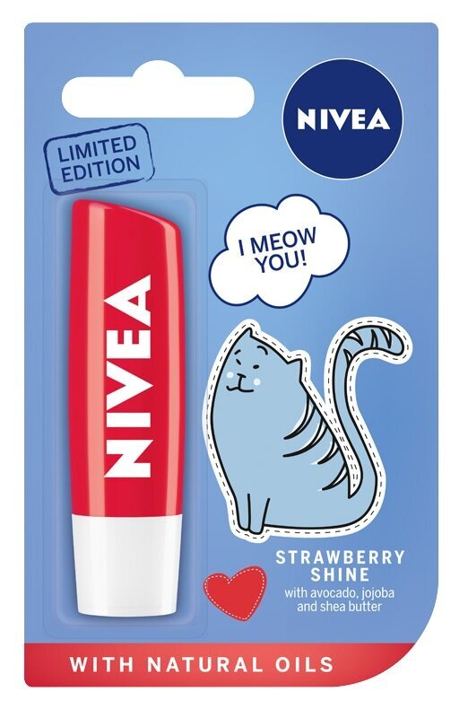 Lūpų balzamas Nivea Caring Strawberry Shine, 5,5ml цена и информация | Lūpų dažai, blizgiai, balzamai, vazelinai | pigu.lt