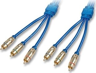 Kabel Lindy RCA (Cinch) x3 - RCA (Cinch) x3 0.5m niebieski kaina ir informacija | Kabeliai ir laidai | pigu.lt