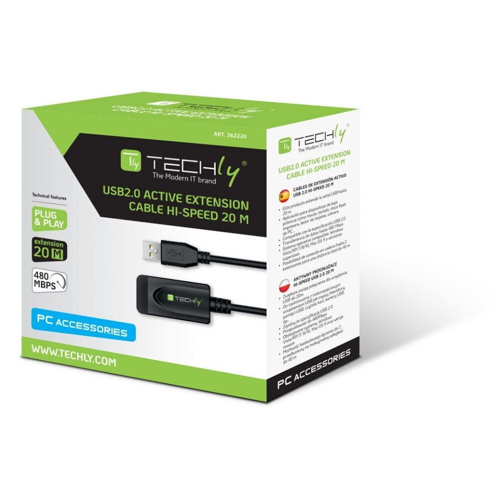 Techly USB-A M/F, 20 m цена и информация | Kabeliai ir laidai | pigu.lt