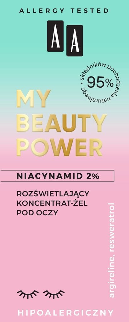 Šviesinantis paakių gelis AA My Beauty Power Niacinamide 2%, 15 ml цена и информация | Paakių kremai, serumai | pigu.lt