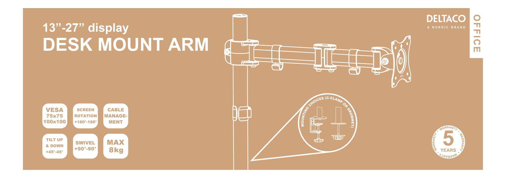 Deltaco ARM-0303 kaina ir informacija | Monitorių laikikliai | pigu.lt