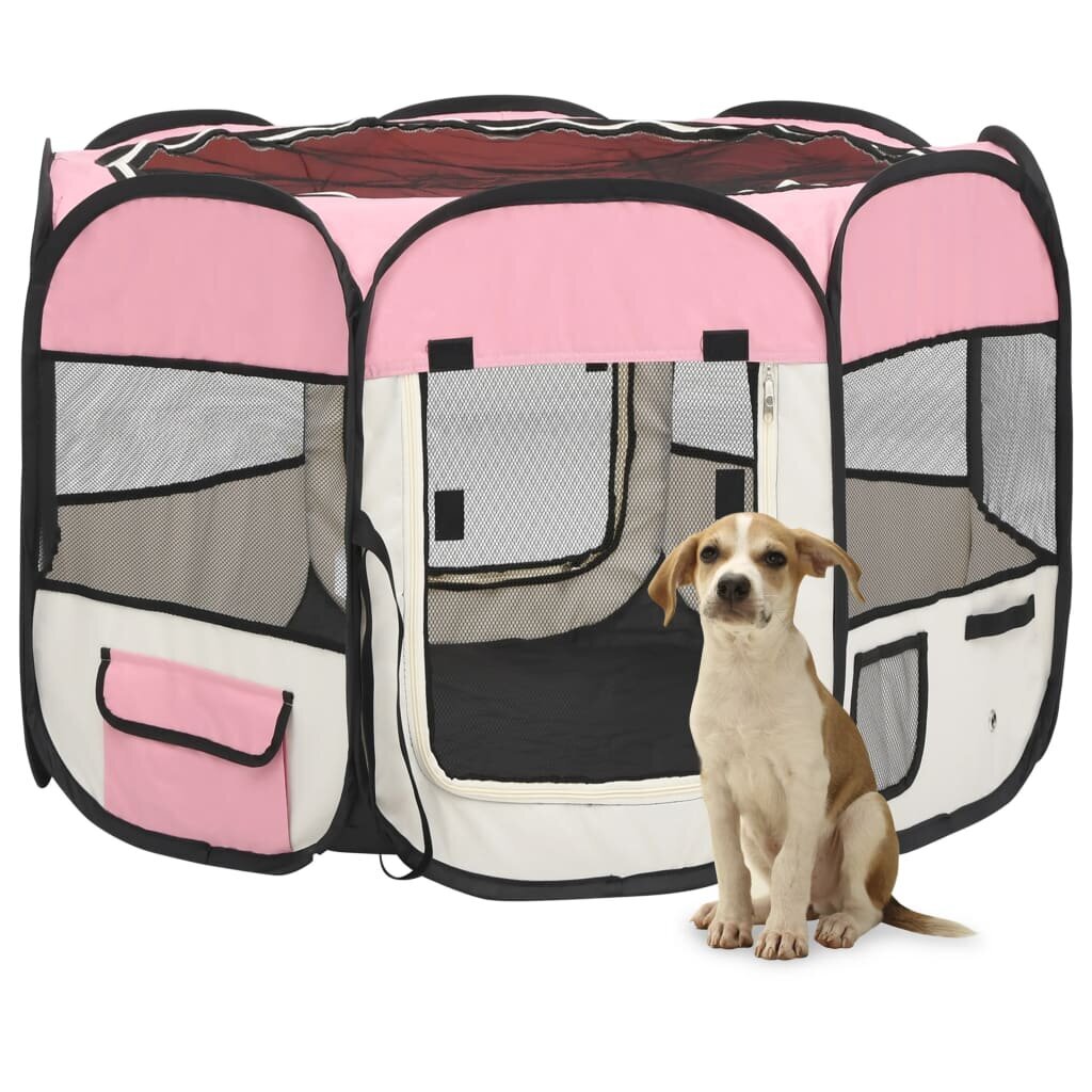 Sulankstomas aptvaras šunims su krepšiu, rožinis kaina ir informacija | Transportavimo narvai, krepšiai | pigu.lt