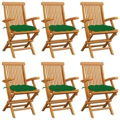 Sodo kėdės su žaliomis pagalvėlėmis, 6vnt. kaina ir informacija | Lauko kėdės, foteliai, pufai | pigu.lt