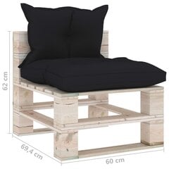 Vidurinė sodo sofos dalis iš palečių su pagalvėlėmis, juoda kaina ir informacija | Lauko kėdės, foteliai, pufai | pigu.lt