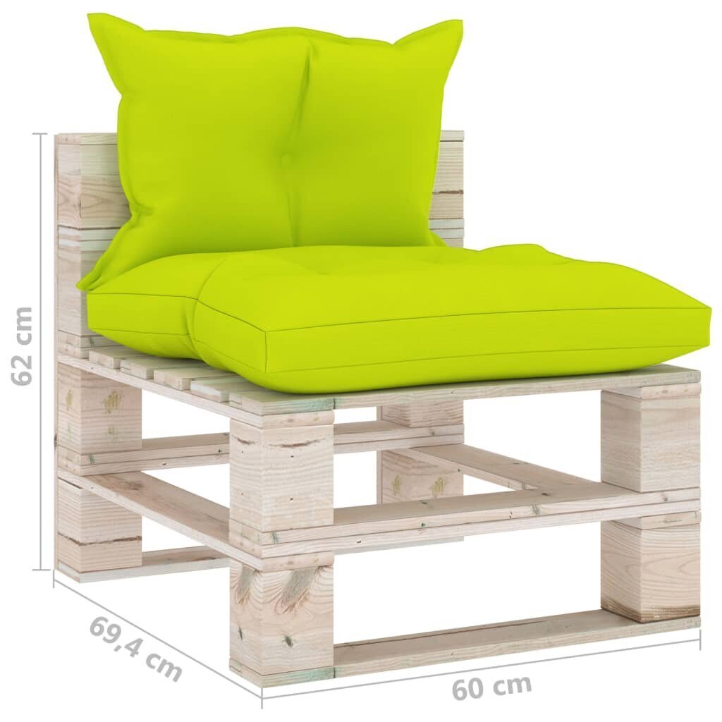 Vidurinė sofos dalis iš palečių su pagalvėlėmis, žalia kaina ir informacija | Lauko kėdės, foteliai, pufai | pigu.lt