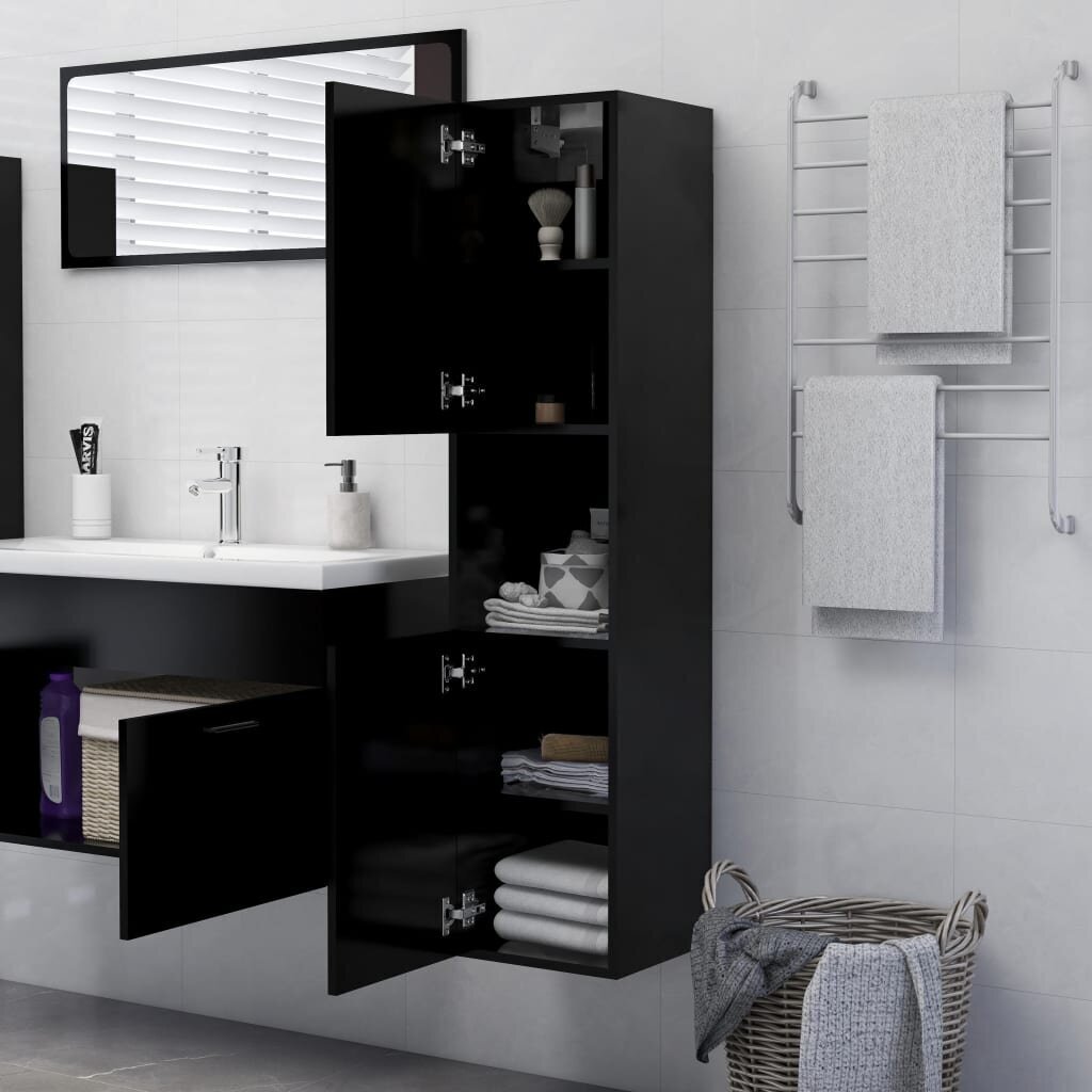 Vonios kambario spintelė, 30x30x130 cm, juoda kaina ir informacija | Vonios spintelės | pigu.lt