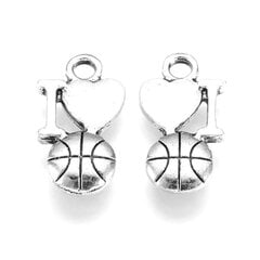 Кулон Я люблю баскетбол, 16x9x2,5 мм, серебреный цвет, 2 шт. цена и информация | Украшения на шею | pigu.lt