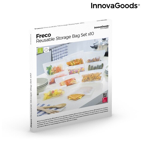 Daugkartinio naudojimo maisto maišelių rinkinys Freco InnovaGoods 10 dalys kaina ir informacija | Maisto saugojimo  indai | pigu.lt