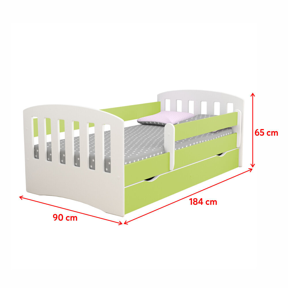 Vaikiška lova su čiužiniu Selsey Pamma, 80x180 cm, balta/žalia kaina ir informacija | Vaikiškos lovos | pigu.lt