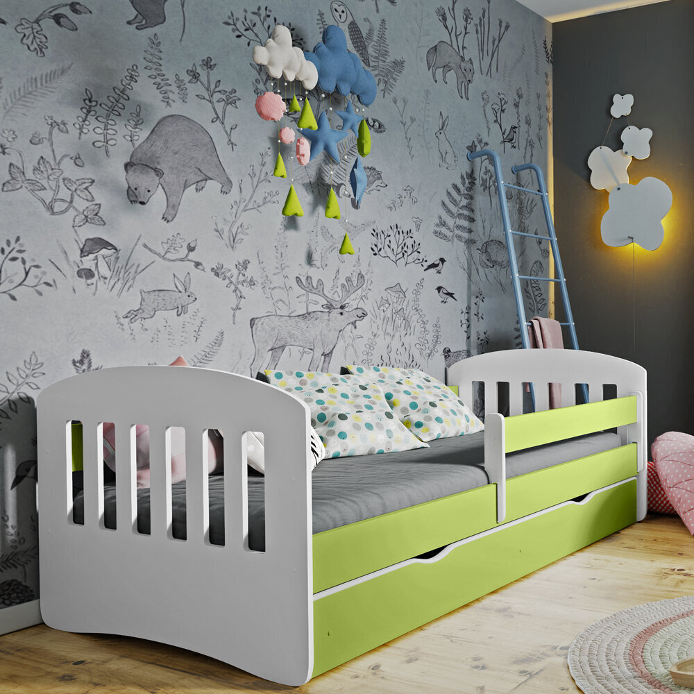 Vaikiška lova Selsey Pamma, 80x160 cm, balta/žalia kaina ir informacija | Vaikiškos lovos | pigu.lt