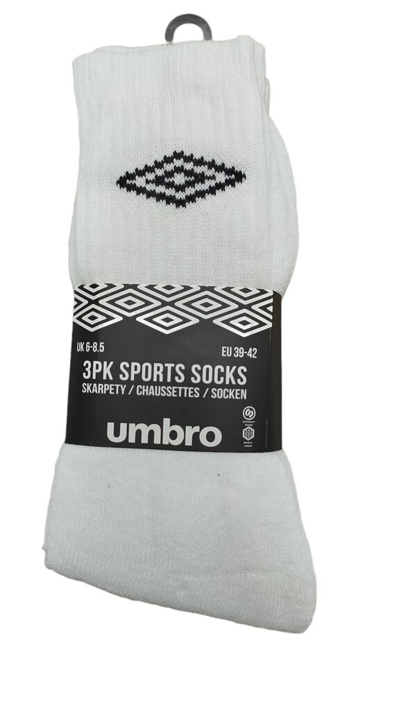 Sportinės kojinės vyrams umbro 3PK sports socks, baltos kaina ir informacija | Vyriškos kojinės | pigu.lt