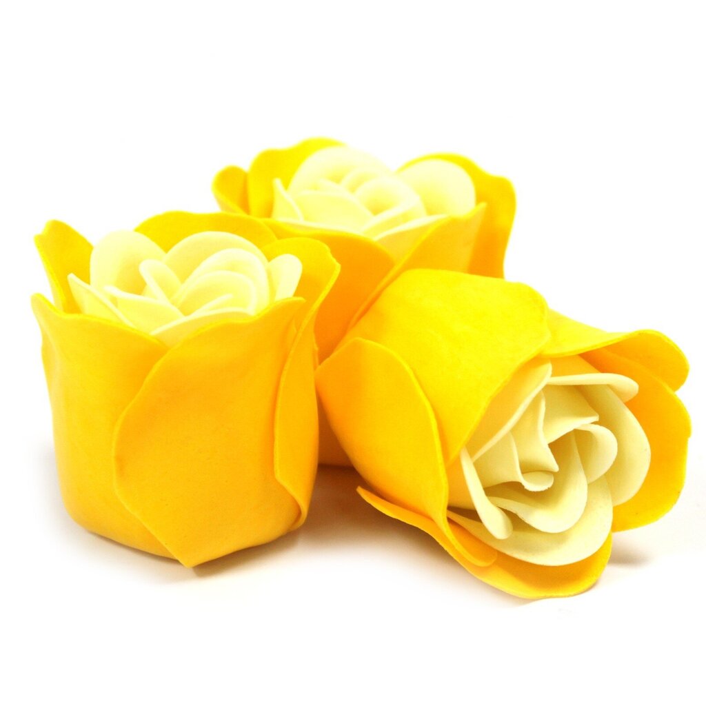 Gelsvos muilo rožės širdelės formos dėžutėje, gelsva, 3 vnt kaina ir informacija | Muilai | pigu.lt