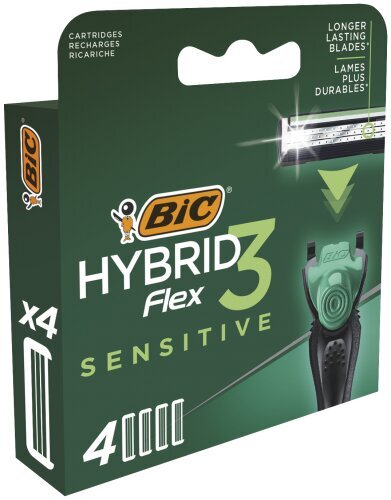 Skustuvo keičiamos galvutės Bic Hybrid 3 Flex Sensitive, 4 vnt kaina ir informacija | Skutimosi priemonės ir kosmetika | pigu.lt