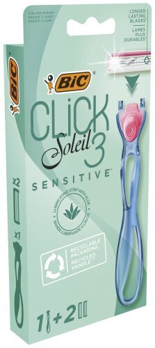 Sisteminis skustuvas ir keičiamos galvutės Bic Soleil Click Sensitive, 3 vnt kaina ir informacija | Skutimosi priemonės ir kosmetika | pigu.lt