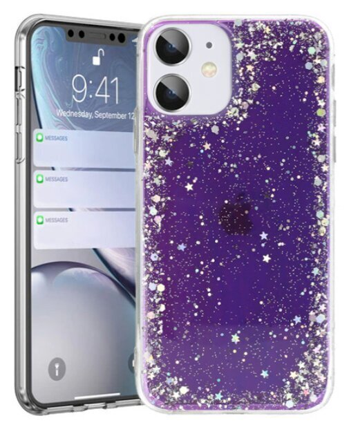 Silikoninis telefono dėklas Fusion Glue Glitter, skirtas Samsung A725 / A726 Galaxy A72 / A72 5G, violetinis цена и информация | Telefono dėklai | pigu.lt