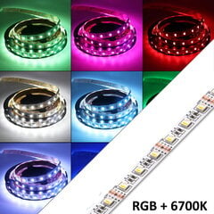 LED juosta RGB+W(6700K) K12V 19,2W/m SMD5050 IP20 60 diodų, keičianti spalvas kaina ir informacija | LED juostos | pigu.lt