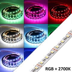 LED juosta RGB+WW(2700K) 12V 19,2W/m SMD5050 IP20 60 diodų, keičianti spalvas kaina ir informacija | LED juostos | pigu.lt