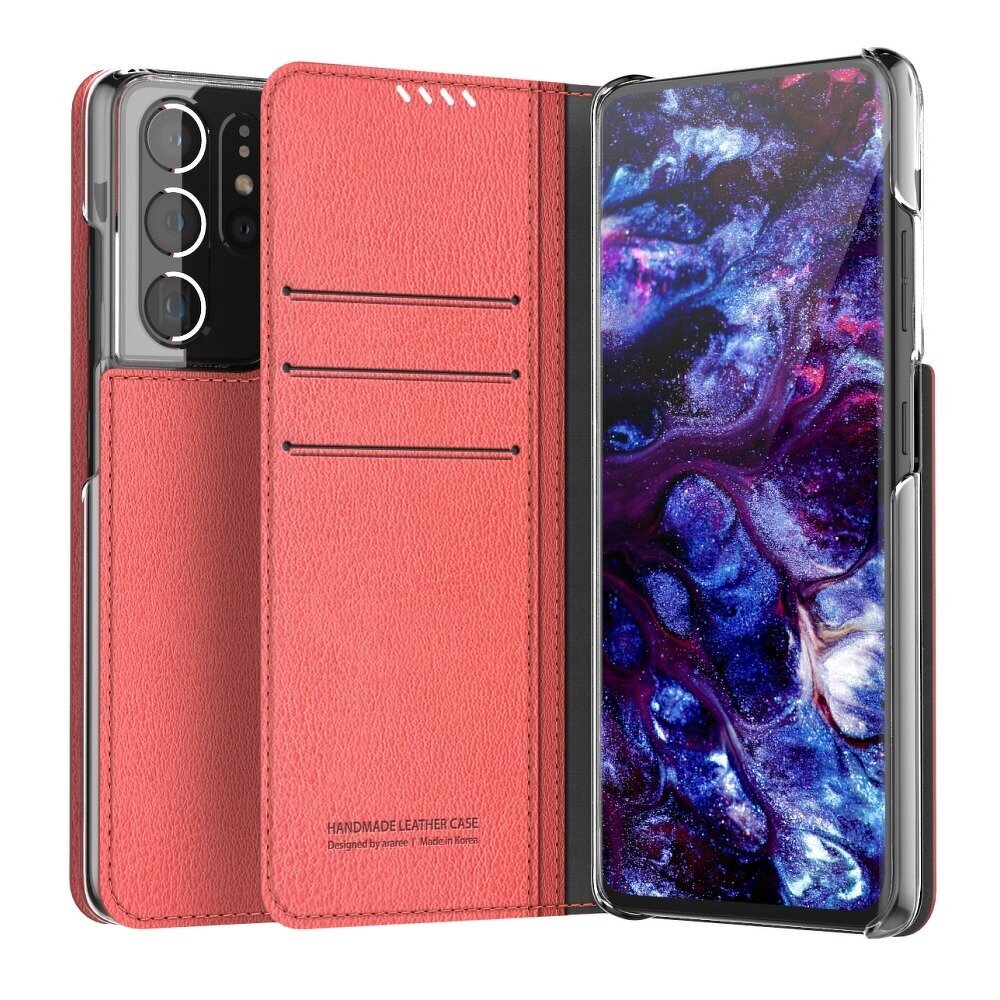 Telefono dėklas Araree Mustang Diary book skirtas Samsung Galaxy S21 Ultra, raudonas kaina ir informacija | Telefono dėklai | pigu.lt