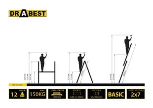 Лестницы - подмостки бытовые Drabest ECO, 2x7 цена и информация | Стремянки | pigu.lt