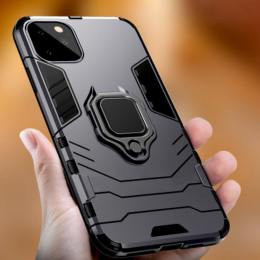 Telefono dėklas Ring Armor, skirtas Xiaomi Redmi Note 9T, juodas kaina ir informacija | Telefono dėklai | pigu.lt