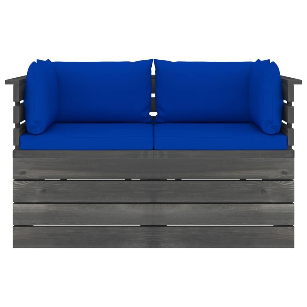 Dvivietė sodo sofa iš palečių su pagalvėlėmis, mėlyna kaina ir informacija | Lauko kėdės, foteliai, pufai | pigu.lt