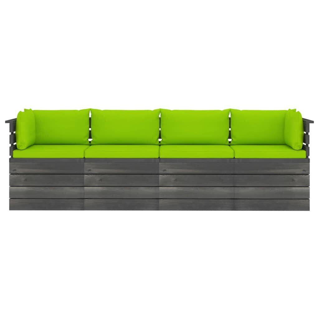 Keturvietė sodo sofa iš palečių su pagalvėlėmis, žalia kaina ir informacija | Lauko kėdės, foteliai, pufai | pigu.lt