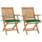 Sodo kėdės su žaliomis pagalvėlėmis, 2vnt., tikmedžio masyvas kaina ir informacija | Lauko kėdės, foteliai, pufai | pigu.lt