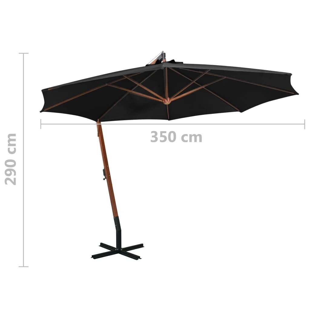 Kabantis skėtis su stulpu, 3,5x2,9 m, juodas цена и информация | Skėčiai, markizės, stovai | pigu.lt