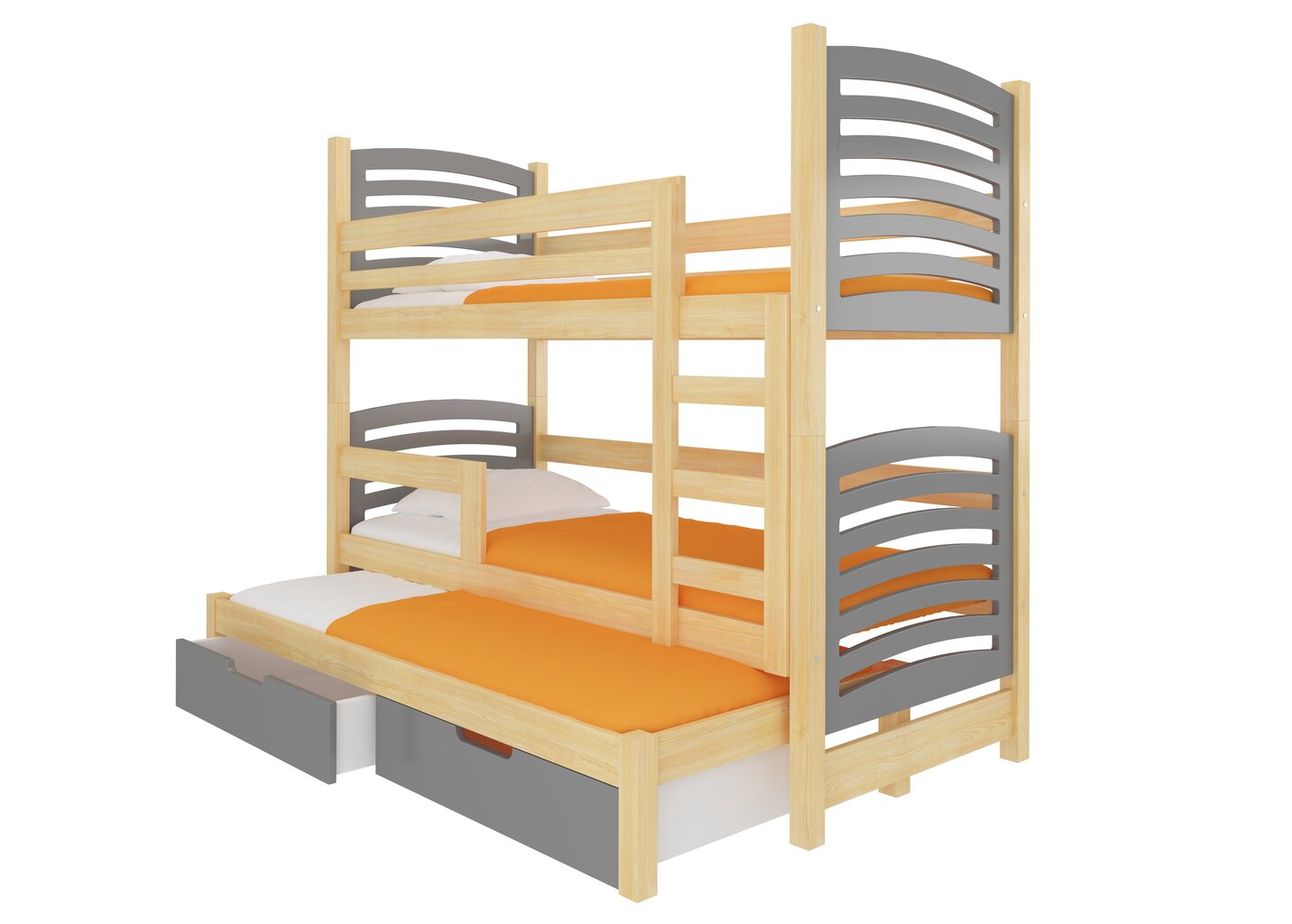 Dviaukštė lova Soria, 180x75 cm/172x75 cm, pilka/ruda kaina ir informacija | Vaikiškos lovos | pigu.lt
